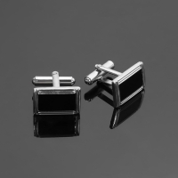 Запонки стальные &laquo;Прямоугольник&raquo; в рамке с эмалью, цвет чёрный в серебре