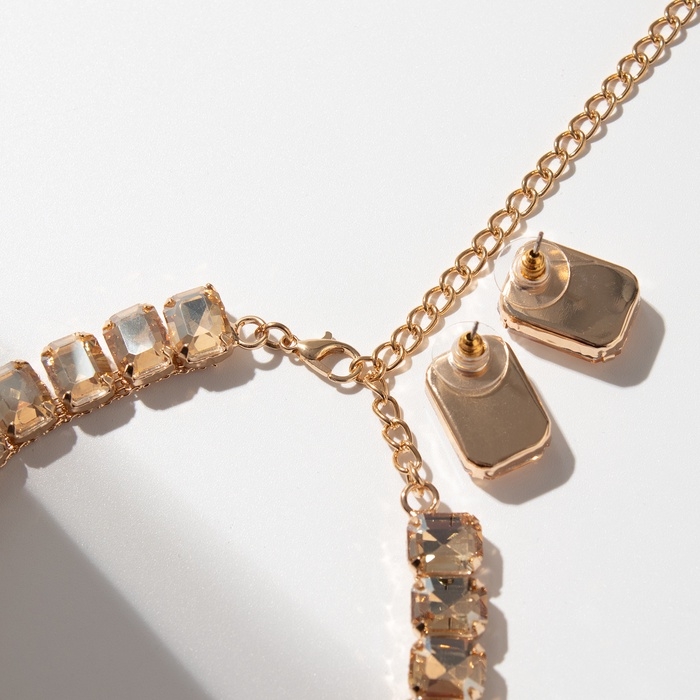 Набор 4 предмета: серьги, колье, браслет, кольцо &laquo;Вечерний&raquo; объём, жёлтый в золоте