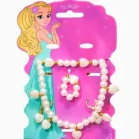 Набор детских украшений &laquo;Выбражулька. Стиль в сердце&raquo; 4 предмета: клипсы, кольцо, бусы, браслет, белый в золоте