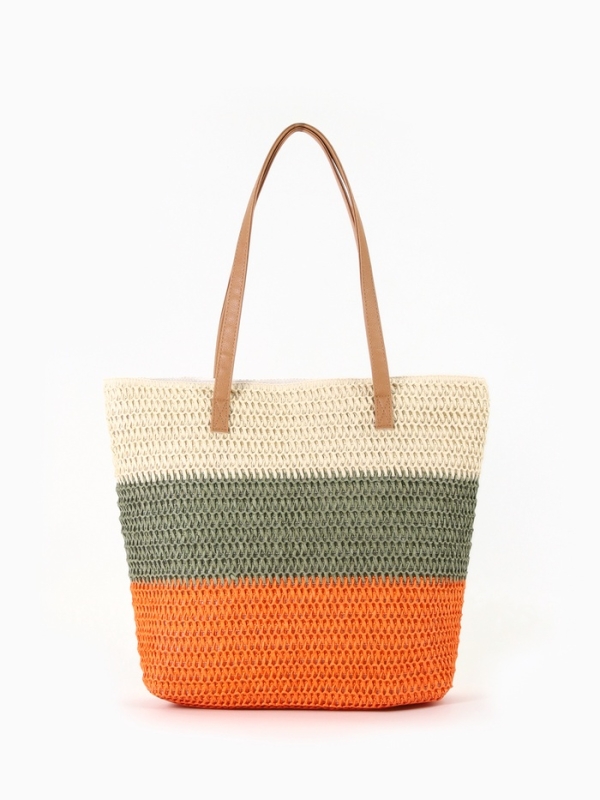 Сумка пляжная Полосы, 47*12*35, отд на молнии, подкладка, беж/серый/оранж Сумка пляжная Полосы, 47*12*35, отд на молнии, подкладка, беж/серый/оранж