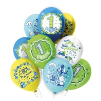 Шар латексный 12" &laquo;С ДР! 1 годик! Мальчик!&raquo;, пастель, 1-сторонний, набор 25 шт., МИКС