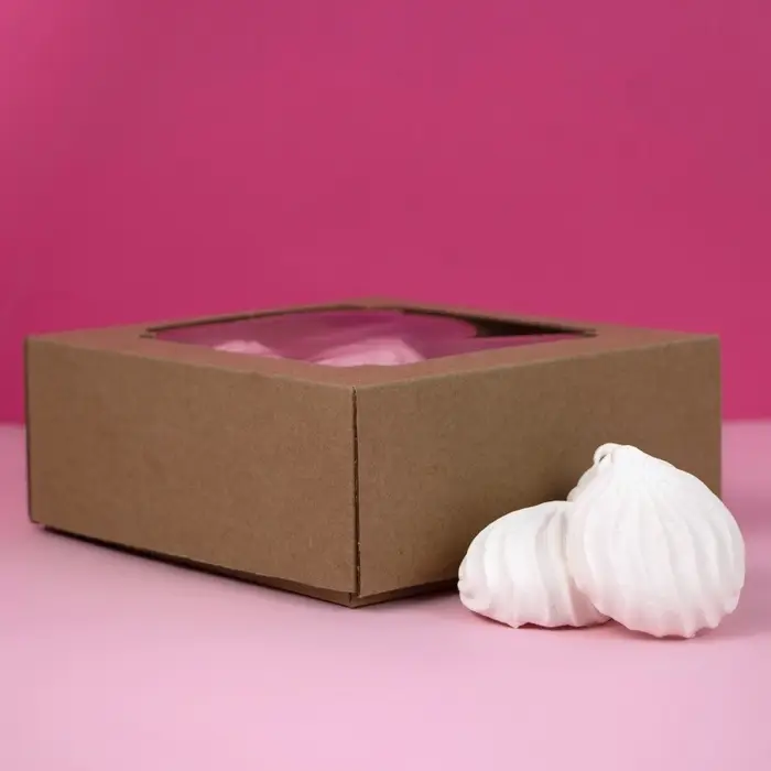 Коробка сборная без печати крышка-дно бурая с окном 14,5 х 14,5 х 6 см