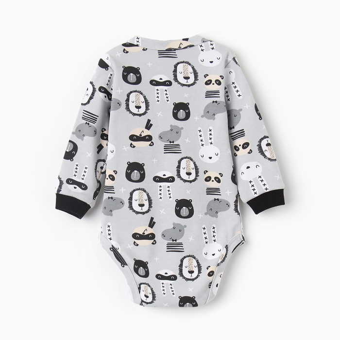 Боди с длинным рукавом, цвет серый/зверята, рост 80 см