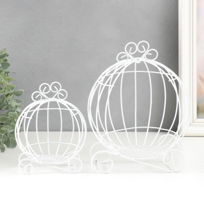 Подсвечник металл "Карета-тыква" белый набор 2 шт 16х12х9 см 20х14,5х12 см