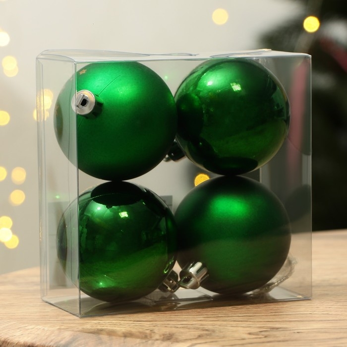 Шары ёлочные новогодние &laquo;С Новым годом!&raquo;, на Новый год, пластик, d=6, 4 шт., цвет зелёный с золотом