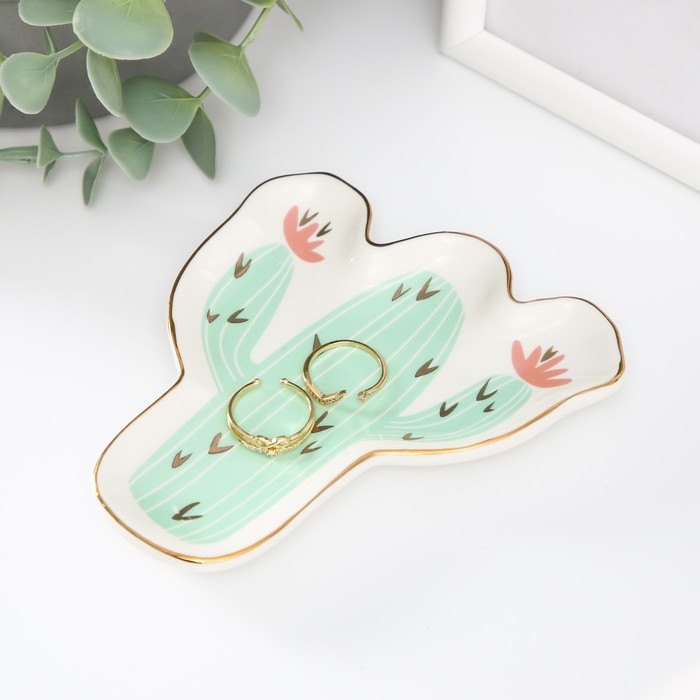 Сувенир керамика подставка под кольца Сувенир керамика подставка под кольца "Кактус с цветами" 1,6х11х12 см