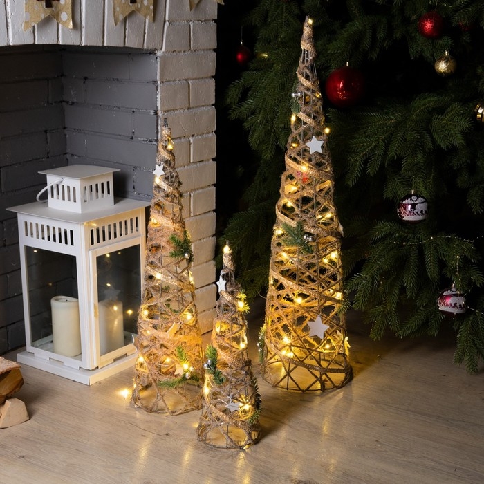 Светодиодная фигура &laquo;Конусы серые&raquo; 40, 60, 80 см, текстиль, металл, батарейки ААх2 (не в комплекте), свечение тёплое белое