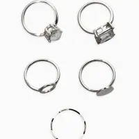 Набор колец 5 шт "Новый стиль" кристалл, размер МИКС, цвет белый в серебре