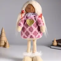 Кукла интерьерная "Малышка с хвостиками в розовом платье с сердцем" 14х8,5х32 см