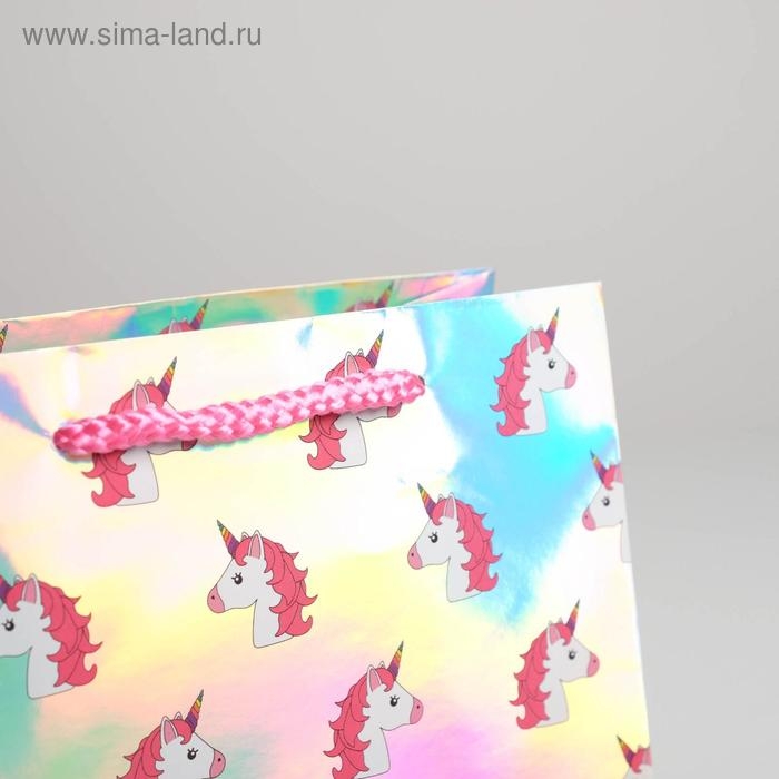 Пакет подарочный голографический, упаковка, &laquo;Единорожки&raquo;, 18 х 23 х 10 см