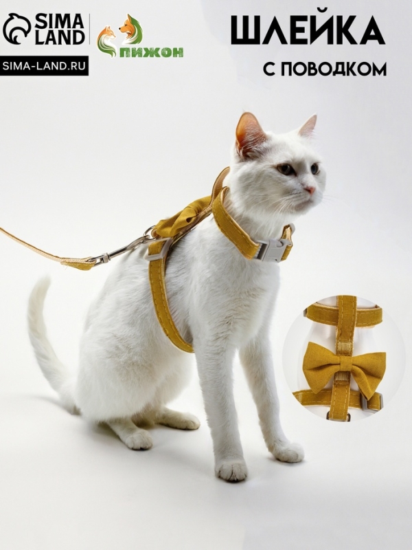 Комплект амуниции "Леди и Джентельмен", поводок 120 х 1,5 см, желтый