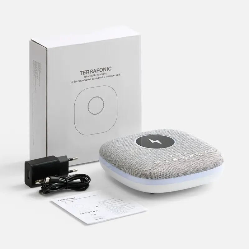Bluetooth-колонка с беспроводной зарядкой и подсветкой Terrafonic, серая