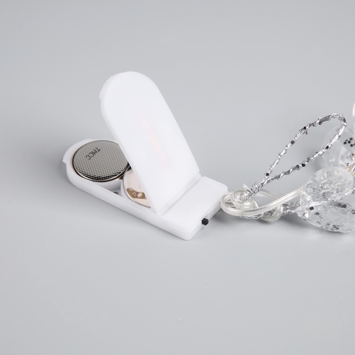 Гирлянда &laquo;Мишура&raquo; 1.2 м роса с насадками &laquo;Кристаллы&raquo;, IP20, серебристая нить, 20 LED, батарейки CR2032х2 (в комплекте), свечение тёплое белое