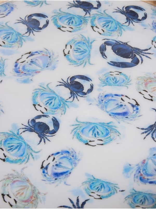 Поднос круглый с бортиками "Крабы" дерево манго 35х35х6,5 см