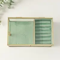 Шкатулка стекло с металлическим каркасом "Зелёная" 2 отделения 22х14,5х7,5