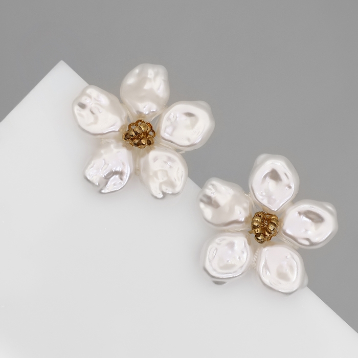 Серьги с жемчугом &laquo;Эксклюзив&raquo; цветок, цвет золото