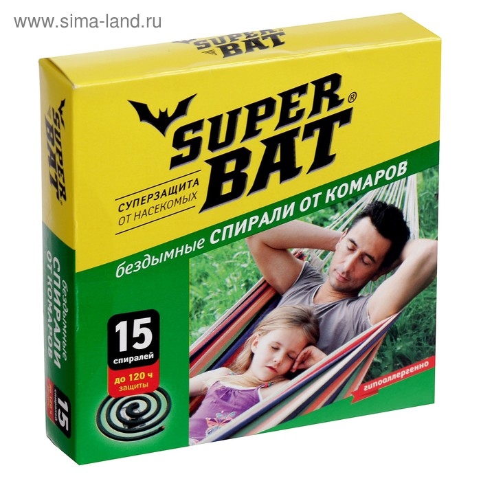 Спирали от комаров "SuperBat", зелёные, бездымные, 10 шт