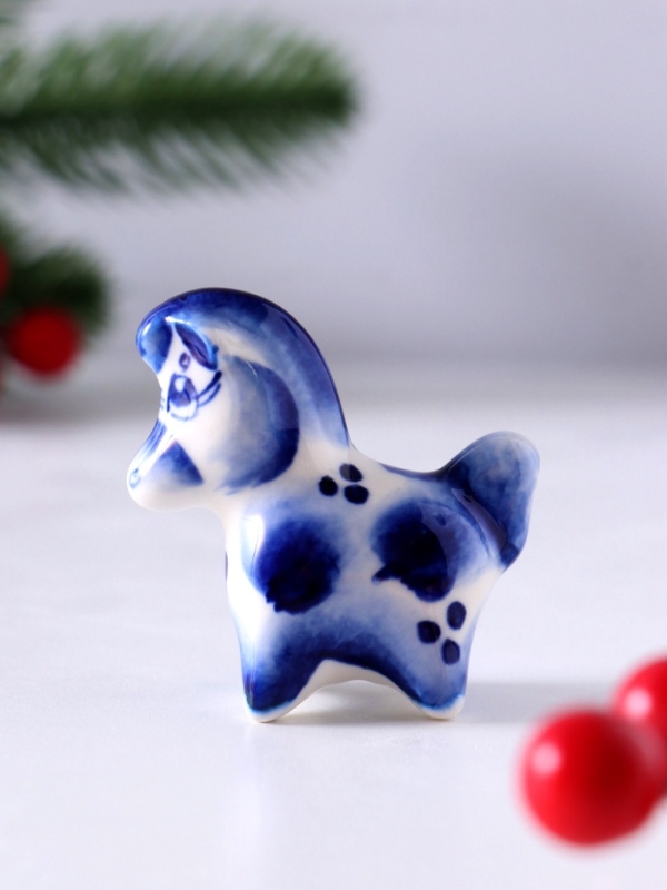 Сувенир Конь Дымка, 5х5,5х2,5 см, гжель