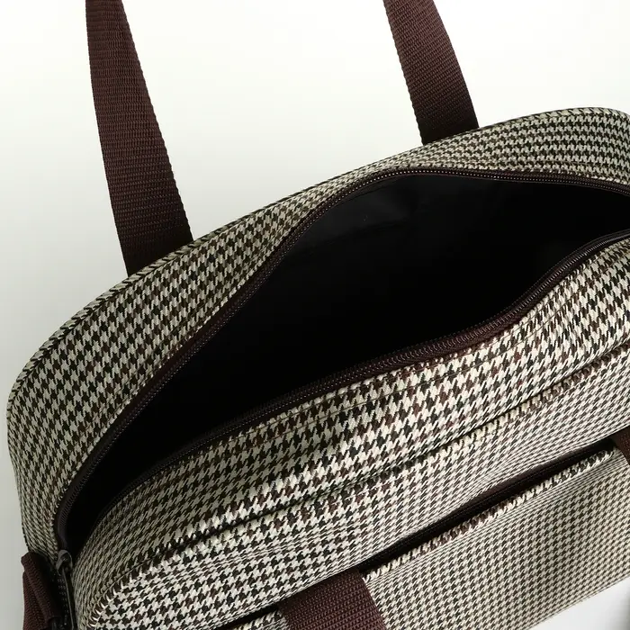 Сумка дорожная на молнии, наружный карман, длинный ремень, цвет бежевый/коричневый