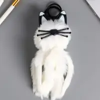 Пушистик на кольце "Белый кот" 18х5х5 см