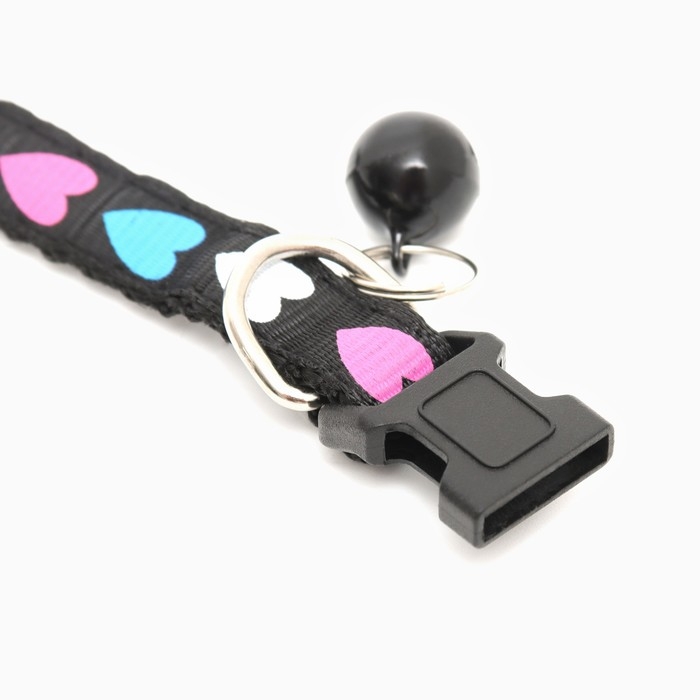 Ошейник двухслойный с фастексом "Сердечки" 30 х 1 см, чёрный