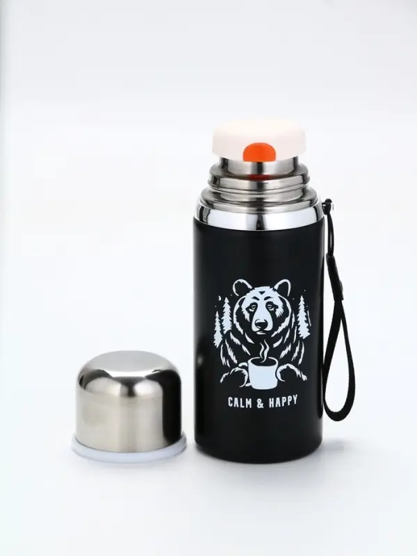 Термос "Calm and happy", чёрный, 600мл