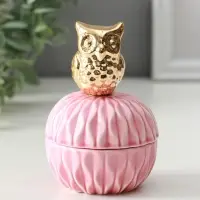 Шкатулка керамика "Золотая бабочка" розовая 8х8х9 см