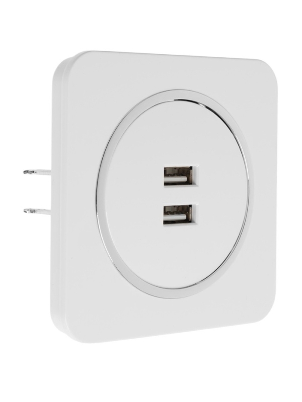 Розетка с 2 USB-A разъёмами, 2.1А, 5В, серия Розетка с 2 USB-A разъёмами, 2.1А, 5В, серия "Circular", 10 А, скрытая, серебристая рамка