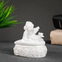 Шкатулка с крышкой "Сердце с ангелом" перламутровый, 9х8см