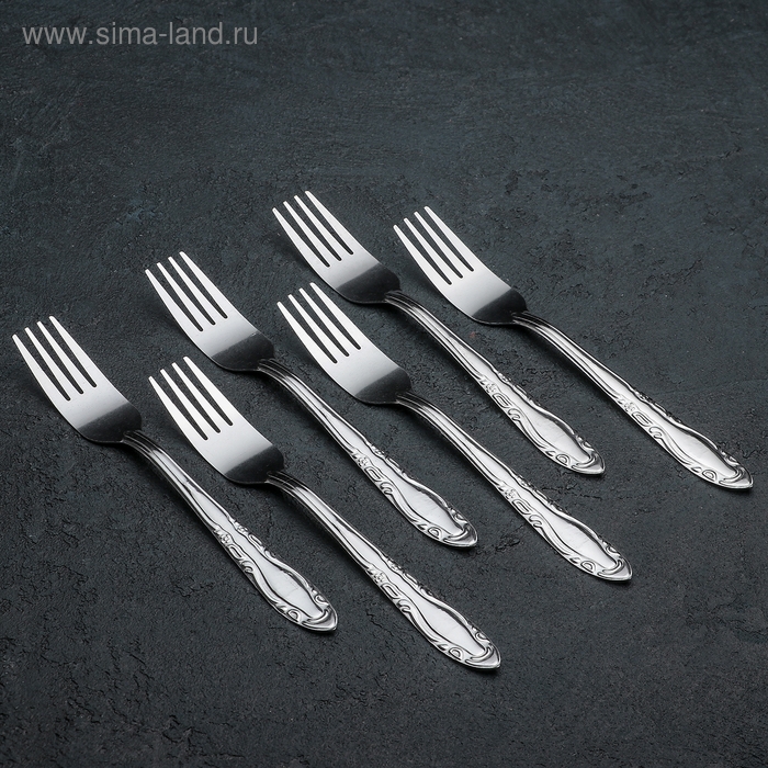 Набор столовых вилок &laquo;Общепит&raquo;, h=19 см, толщина 0,7 мм, 6 шт, цвет серебряный