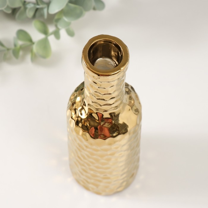 Подсвечник керамика на 1 свечу "Бутыль" d=1,5 см золото 6х6х20 см