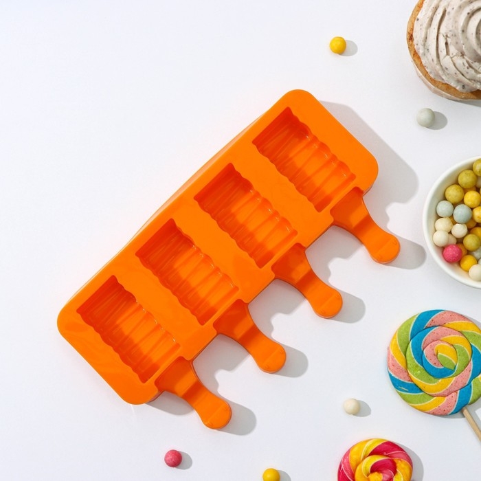 Форма для мороженого &laquo;Венеция&raquo;, силикон, 19,3&times;11&times;2,4 см, 4 ячейки (5,5&times;2,9 см), цвет МИКС