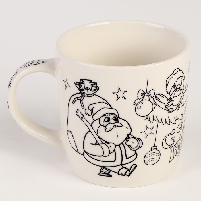 Кружка под раскраску с мягкой игрушкой на новый год &laquo;Дедушка мороз&raquo;, 300 мл, новогодний набор для творчества
