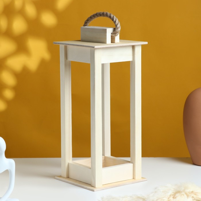 Кашпо деревянное 12×12×30 см Кашпо деревянное 12×12×30 см "Фонарик", ручка верёвка, натуральный Дарим Красиво