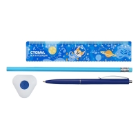 Пенал мягкий 1 отделение, 190 x 80 x 40 мм, Calligrata, с наполнением 4 предмета, универсальный, "Школа"