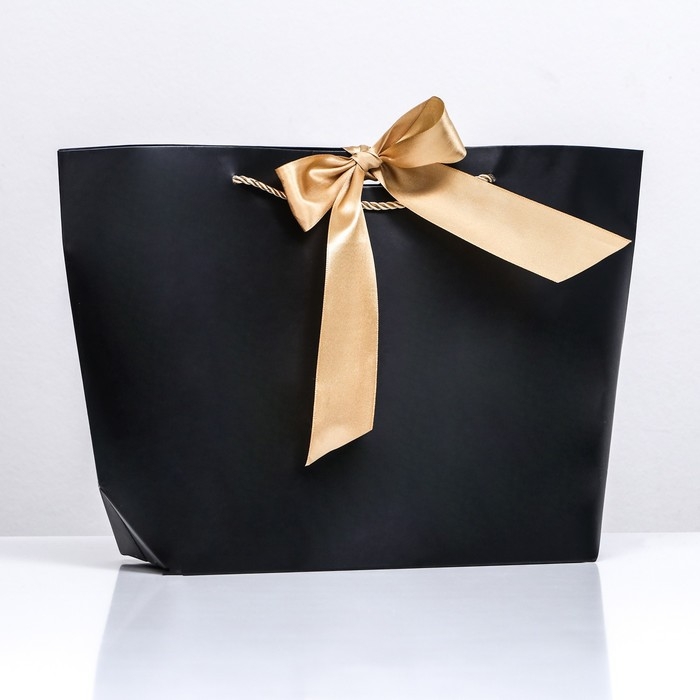 Пакет подарочный ламинированный, с лентой &laquo;Чёрный&raquo;, горизонтальный, 26&times;25&times;11 см