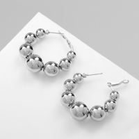 Серьги-кольца «Бусины» на уменьшение, цвет серебро Серьги-кольца «Бусины» на уменьшение, цвет серебро