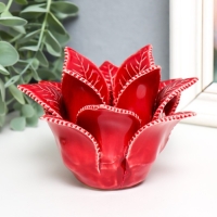 Подсвечник керамика на 1 свечу "Листья розы" d-4,2 см красный 13х13х9 см