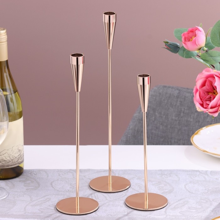 Набор из 3 подсвечников, металл, D=5 см H=36,5/31/26 см