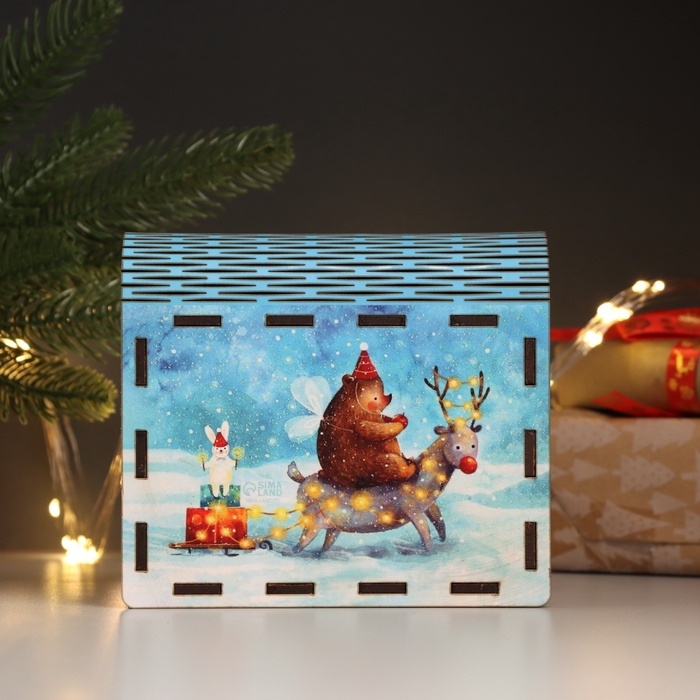 Новогодняя шкатулка-книга "Зверята" 14х12х5 см