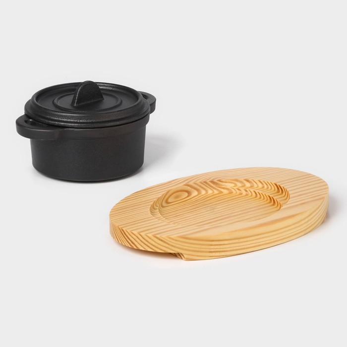 Кастрюля чугунная на подставке Volcano, 13&times;10&times;7,5 см, цвет чёрный