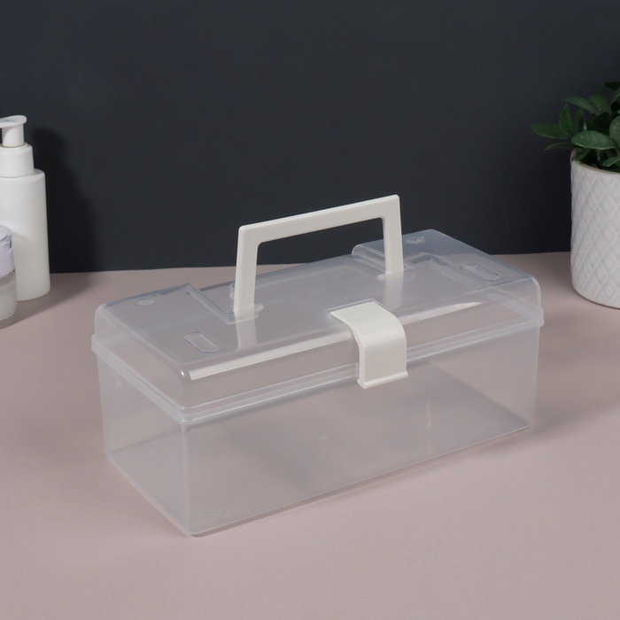 Органайзер для хранения, с крышкой, с ручкой, 23 × 13 × 9,5 см цвет прозрачный/белый Органайзер для хранения, с крышкой, с ручкой, 23 × 13 × 9,5 см цвет прозрачный/белый