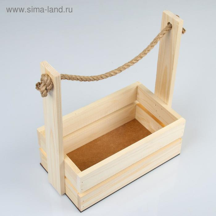 Кашпо деревянное 28×15×30 см Кашпо деревянное 28×15×30 см "Аром", ручка канат, натуральная сосна