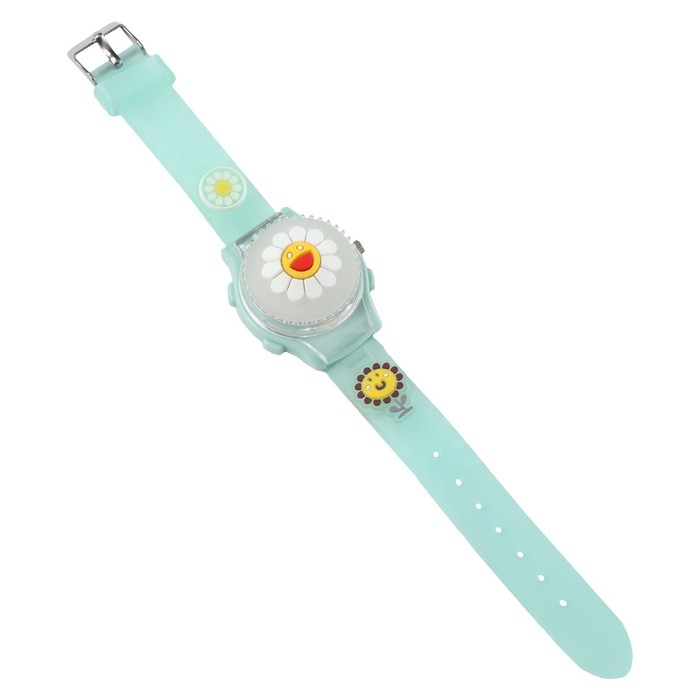 Часы наручные детские, Часы наручные детские, "Подсолнух", d-3,5 см, ремешок силикон l-21,5 см, с подсветкой
