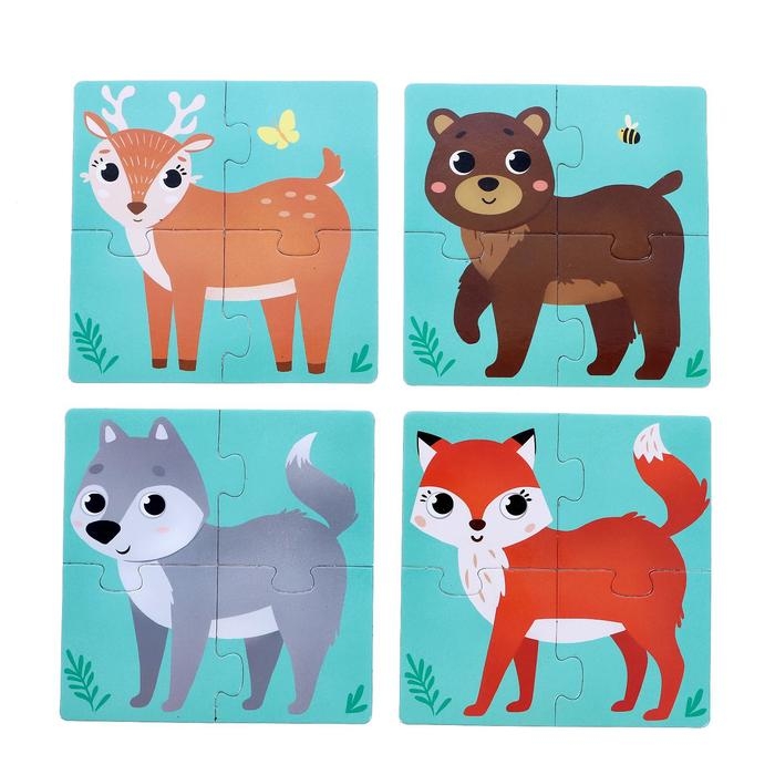 Пазлы 4 в 1 &laquo;Собери зверюшку: Кто живёт в лесу?&raquo;, 4 пазла, 16 деталей