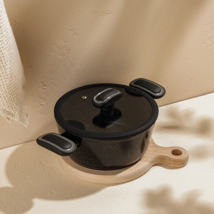 Кастрюля алюминиевая с антипригарным покрытием SL Home, d=20 см, h=8,8 см, индукция, цвет чёрный Кастрюля алюминиевая с антипригарным покрытием SL Home, d=20 см, h=8,8 см, индукция, цвет чёрный