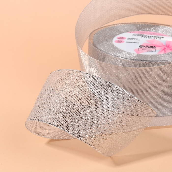Лента парчовая, 50 мм, 23 &plusmn; 1 м, цвет серебряный