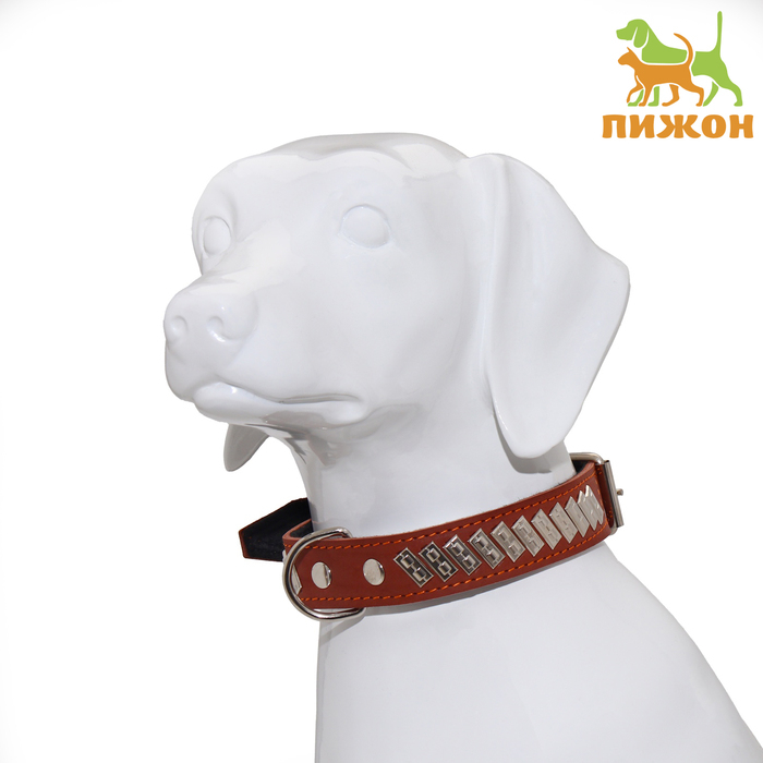 Ошейник кожаный на фетре украшеный, 65 х 3,5 см, ОШ 50-60 см, коричневый Ошейник кожаный на фетре украшеный, 65 х 3,5 см, ОШ 50-60 см, коричневый