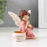 Подсвечник полистоун на 1 свечу "Ангел в платье с венком" d-2,2 см МИКС 7,2х8,7х5,5 см