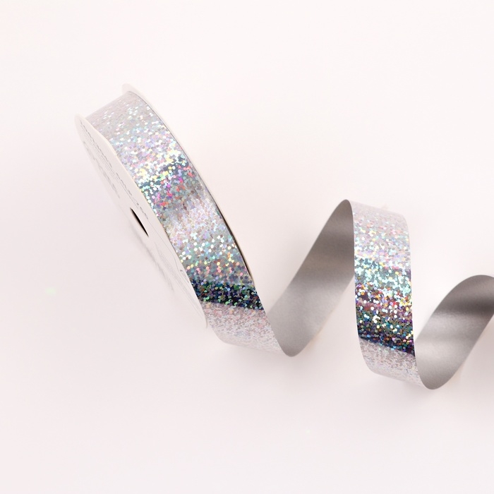 Лента голографическая для декора и подарков, серебро, 2 см х 50 м